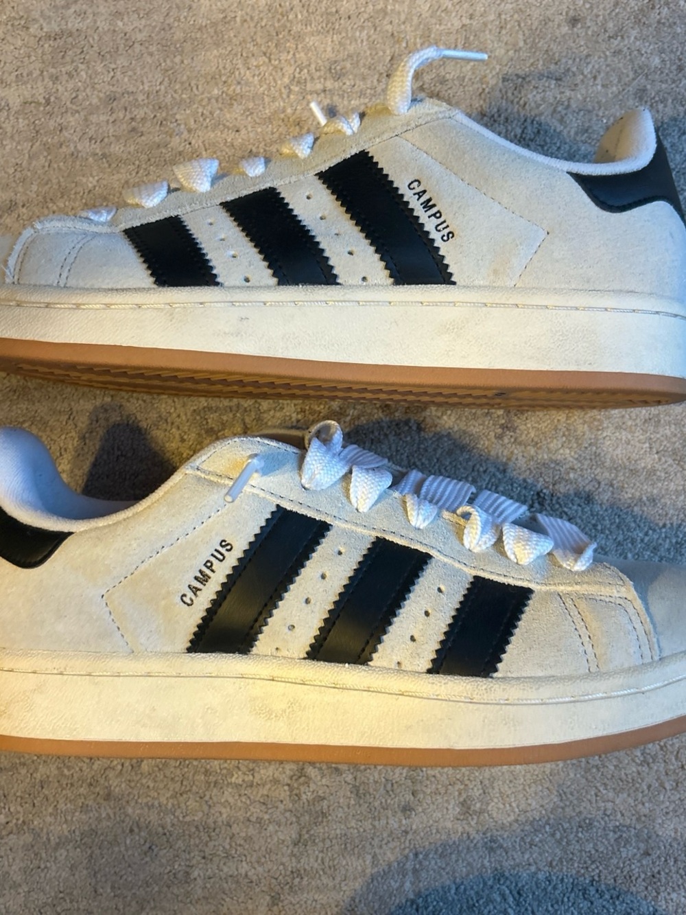 adidas Off-White Suede Sneakers with Black Stripes - Picture 4 of 6